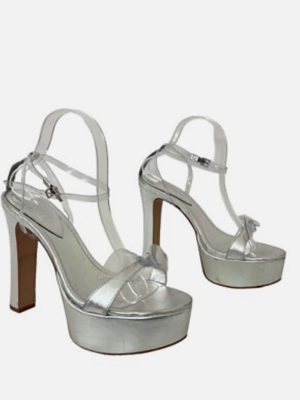 NWOB Schutz Womens Elyda Silver Metallic Clear Ankle Strap Platform Sandal - 9